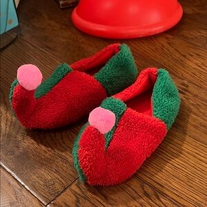 Kids Festive Red, Green & Pink Elf Slippers 4/5